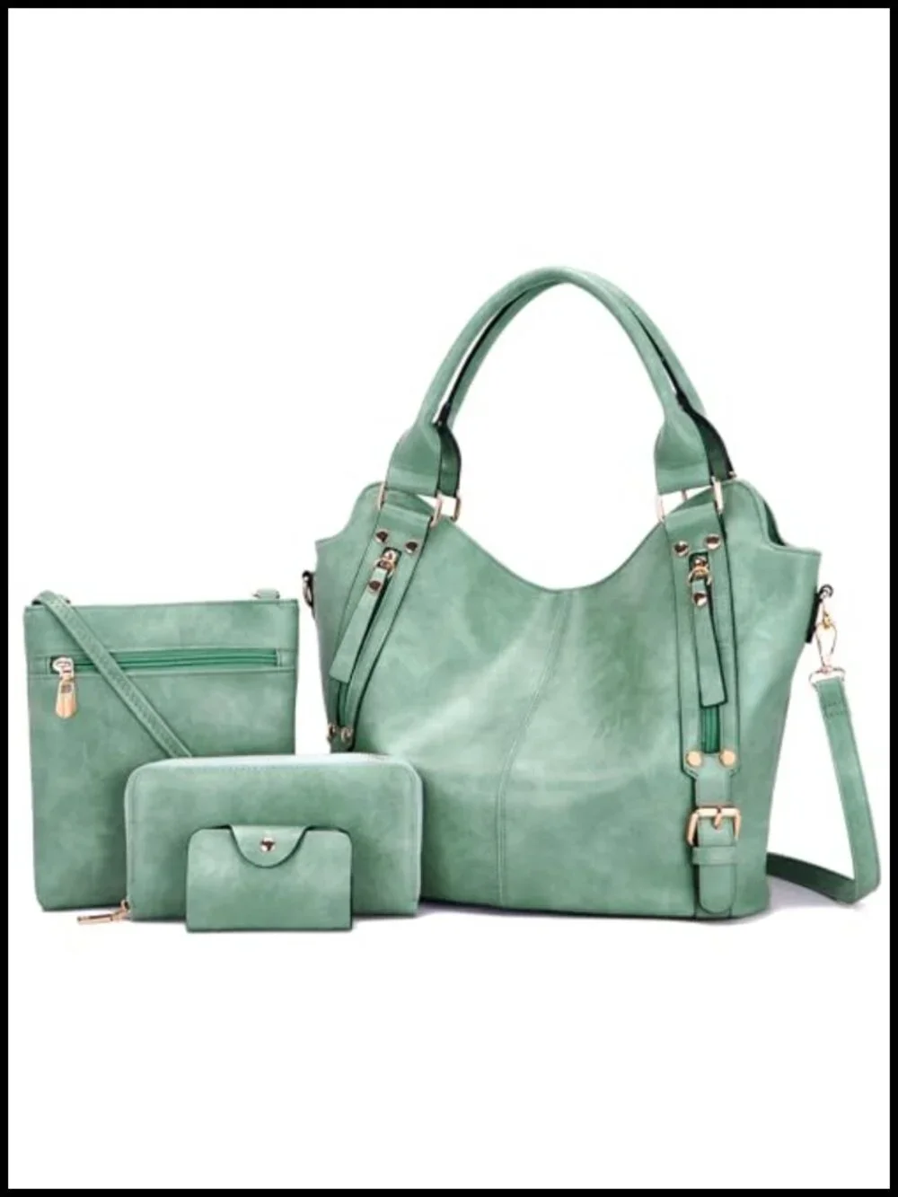 Large Hobo Crossbody Handbag Set 4pcs Soft PU Leather 9 Pockets Shoulder Bag